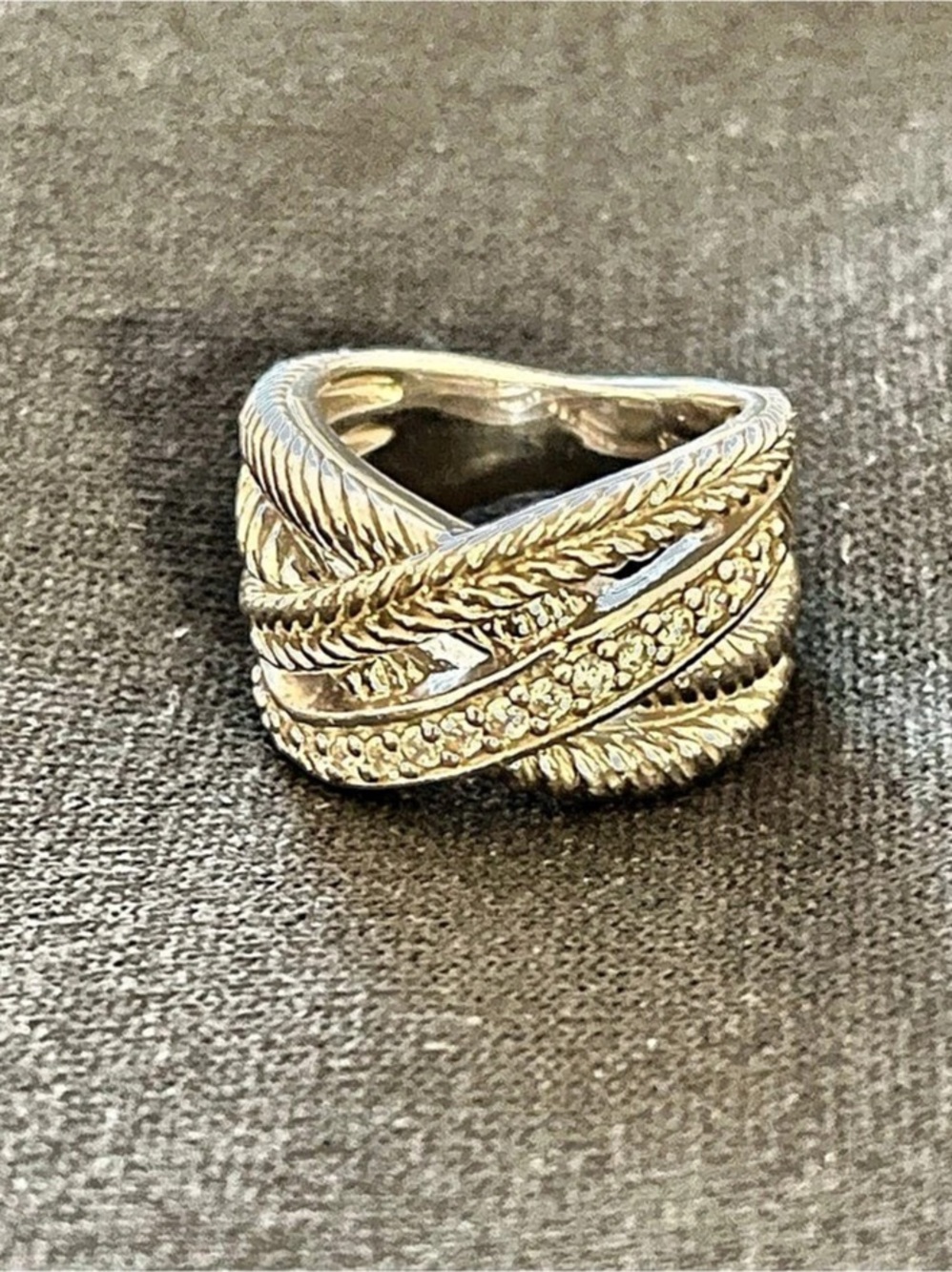 Judith Ripka Crossover Band Ring with clear pave-like stones